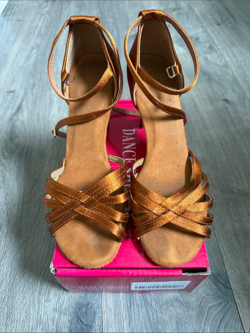 Copper Satin Strappy Dance Heels with Ankle Tie